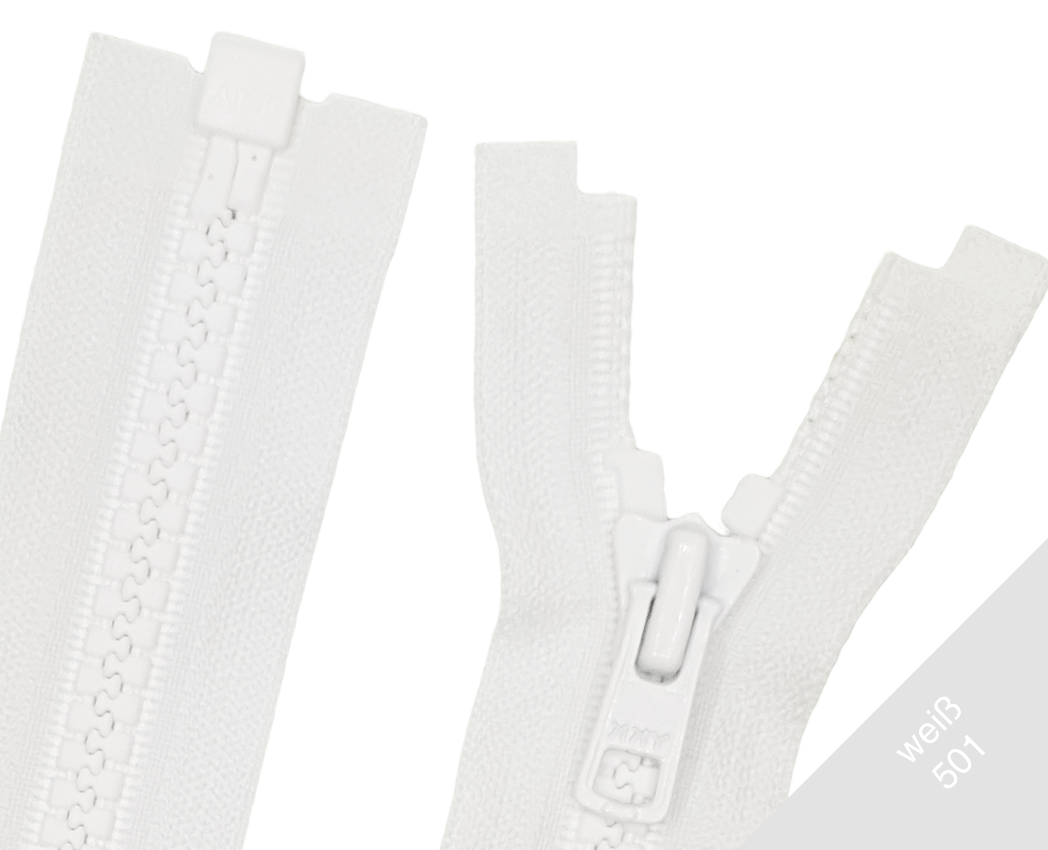 Motorrad Reißverschluss teilbar VISION 8mm Weiss