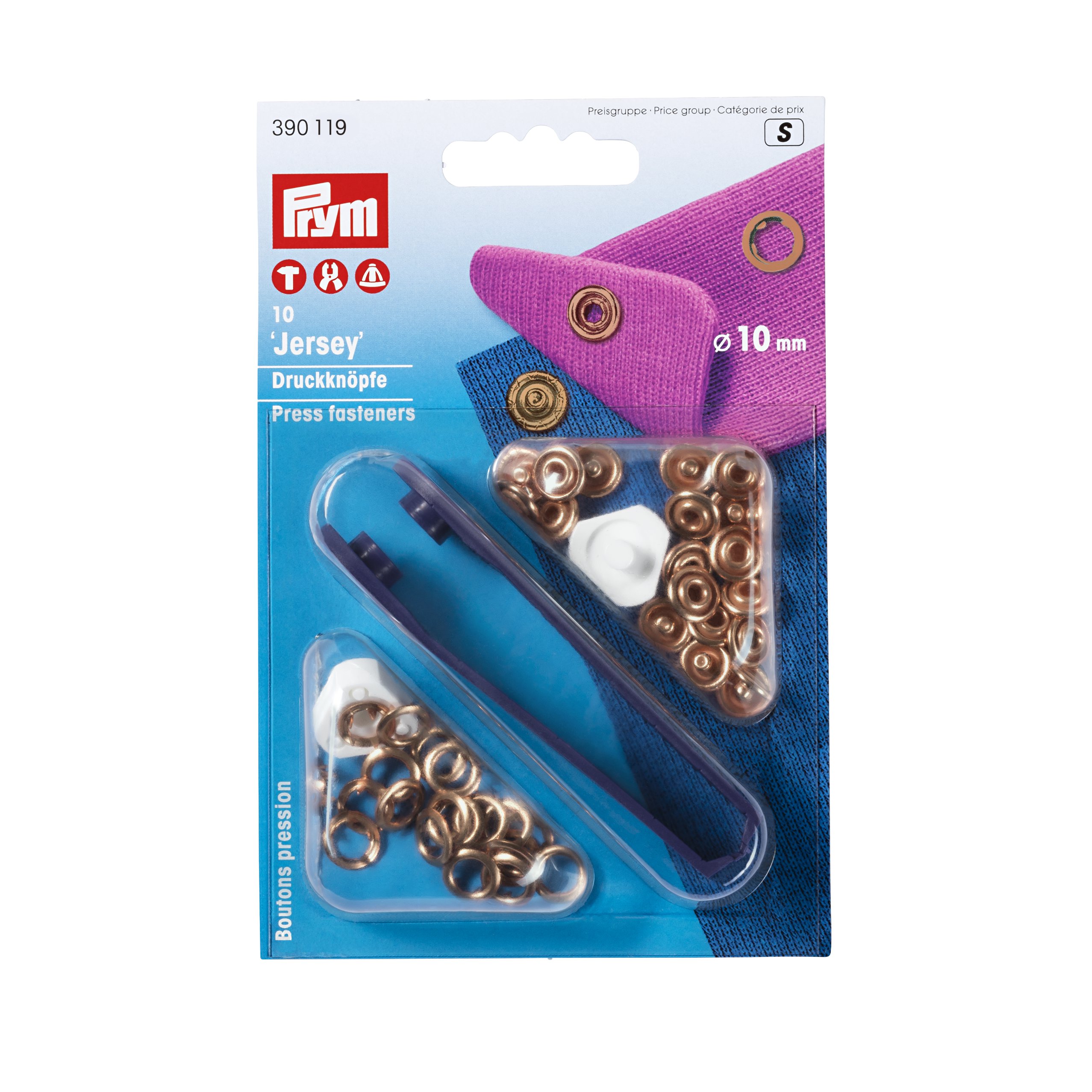 Nähfrei-Druckknopf "Jersey", 10mm, kupferfarbig karte