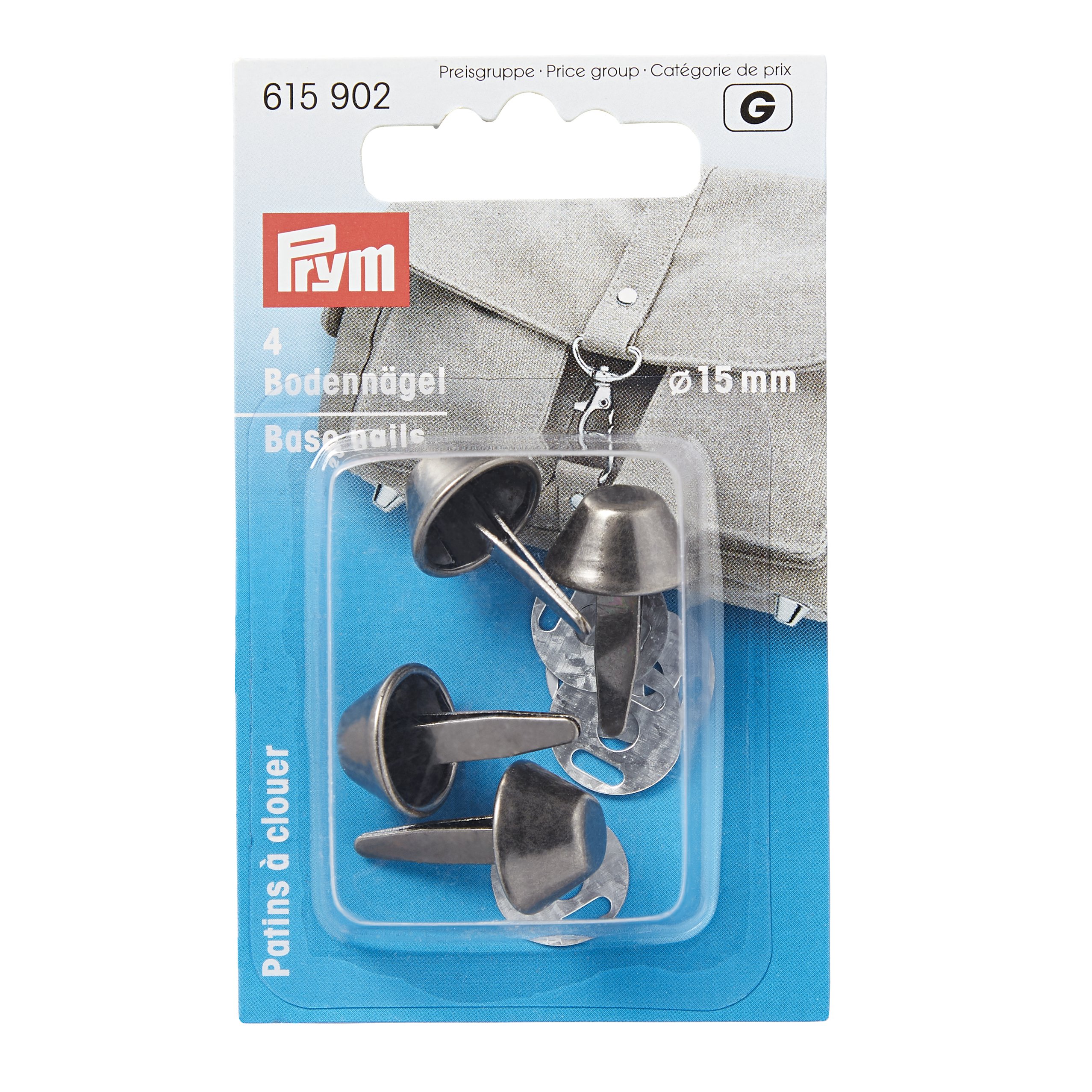 Bodennägel für Taschen 15mm, Altsilber karte