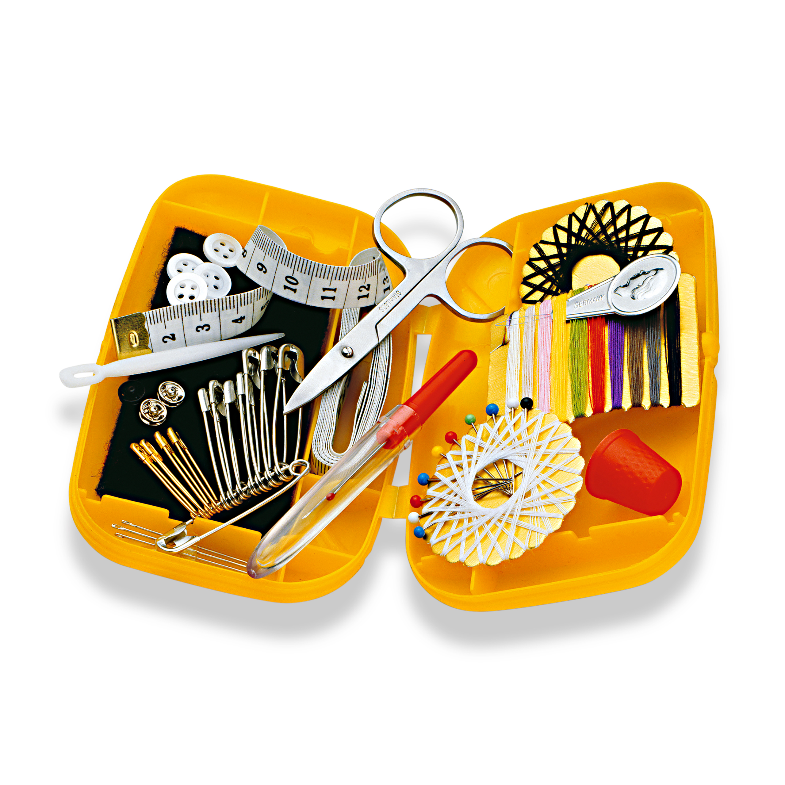 Travel Boxen – Kompaktes Nähset für unterwegs gelb lose