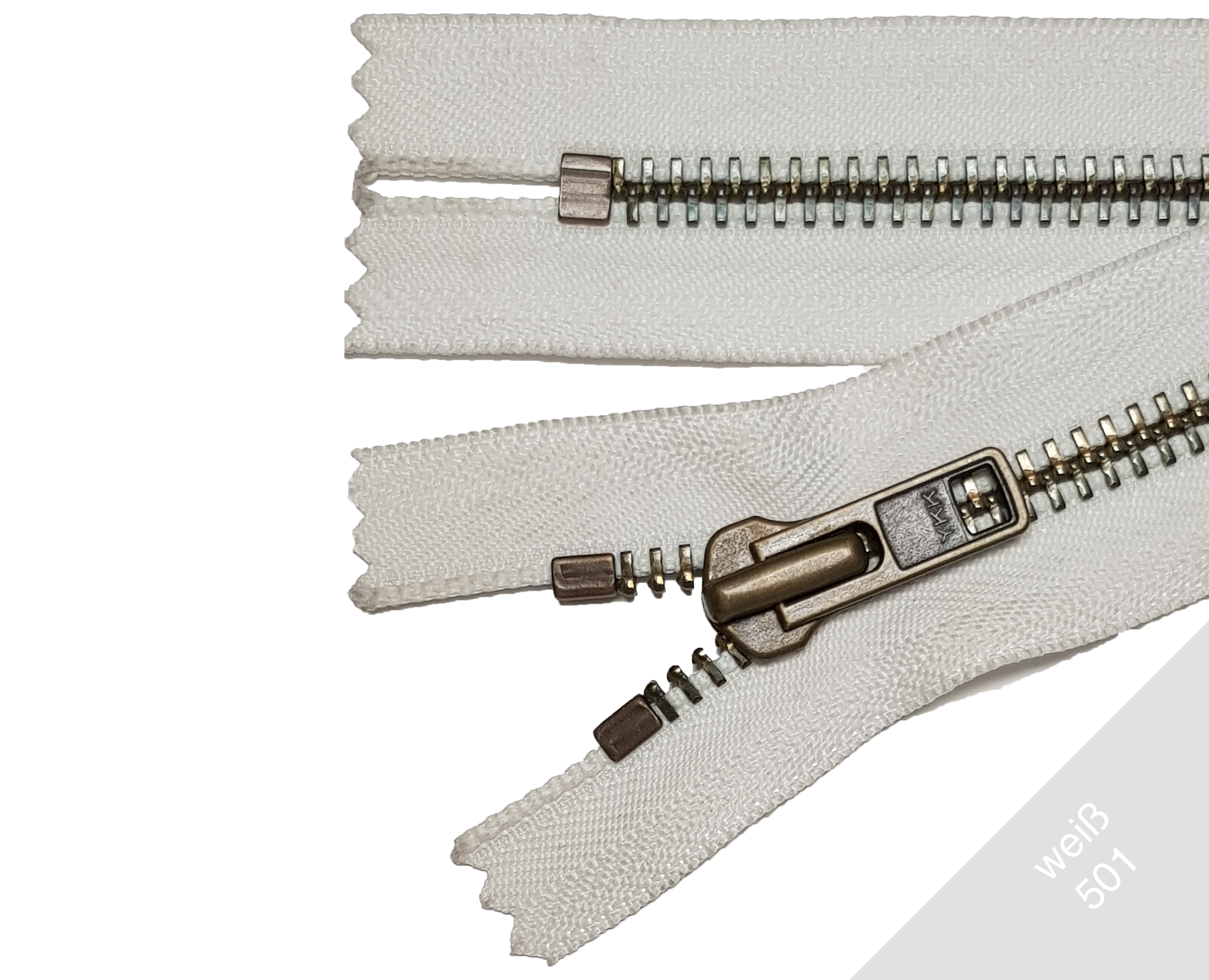 Motorrad Reißverschluss 8mm Antik Gold Weiß 501