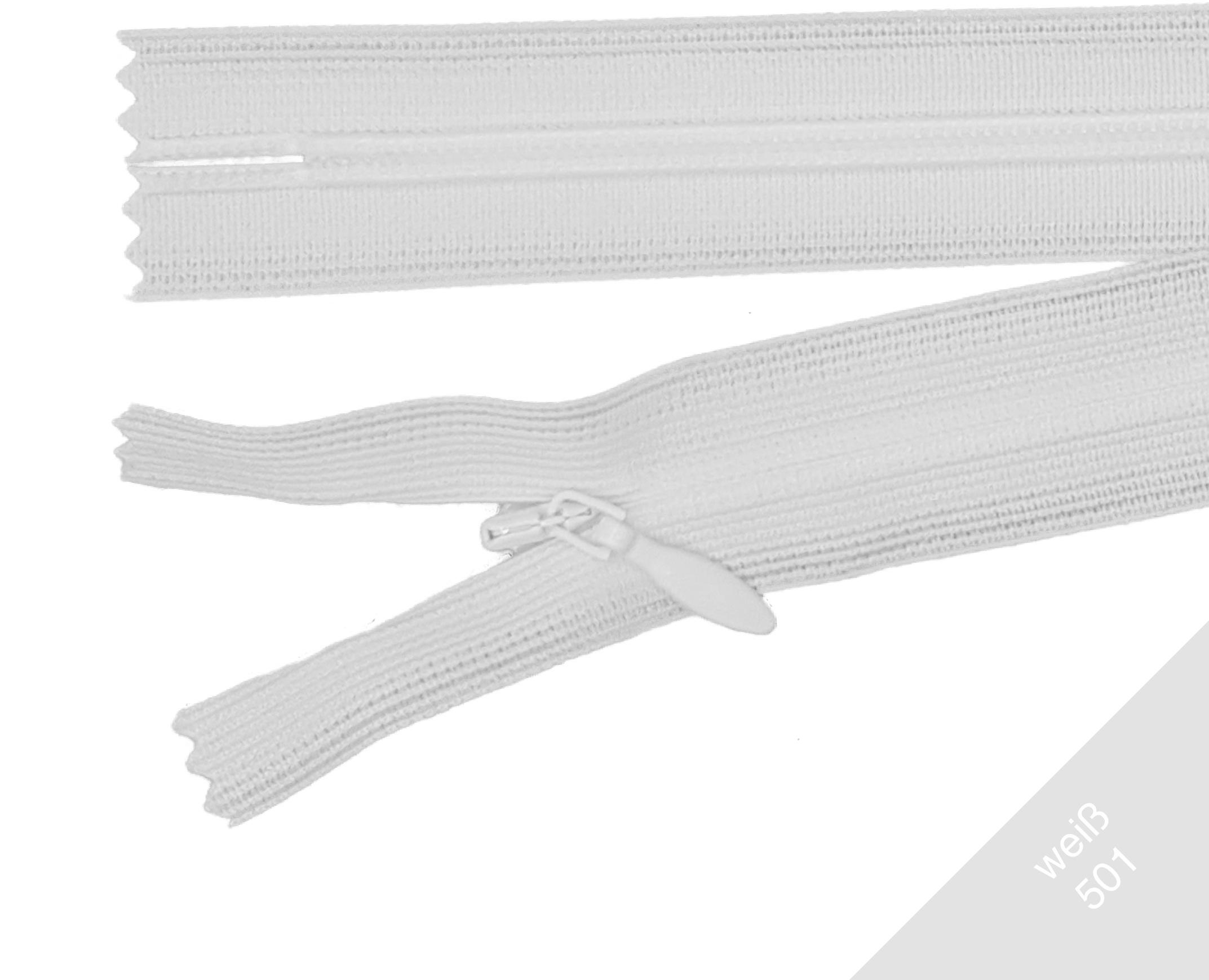 Nahtverdeckter Reißverschluss aus Kunststoff von YKK Weiß 501