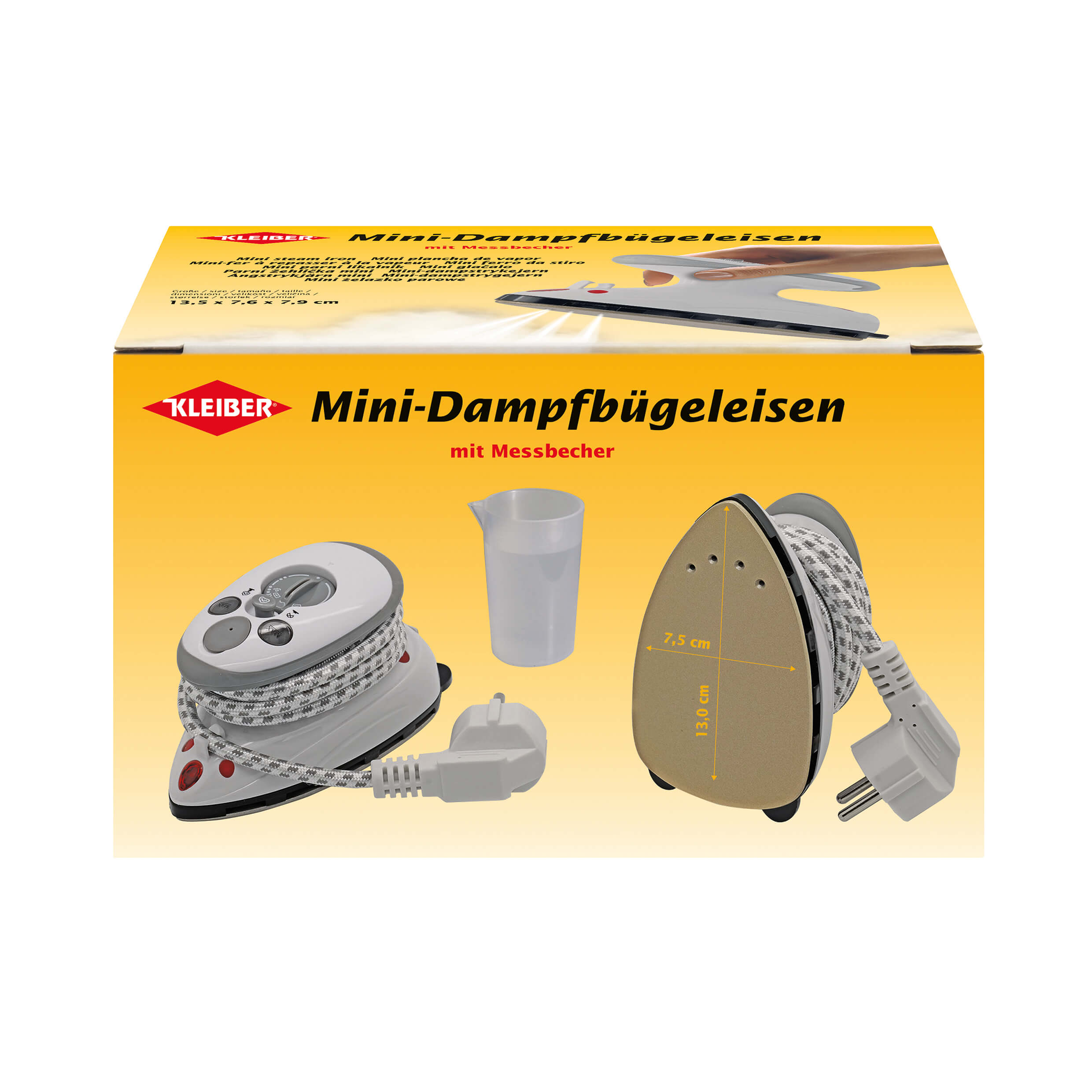 Mini Dampfbügeleisen mit antihaftbeschichteter Bügelfläche oben