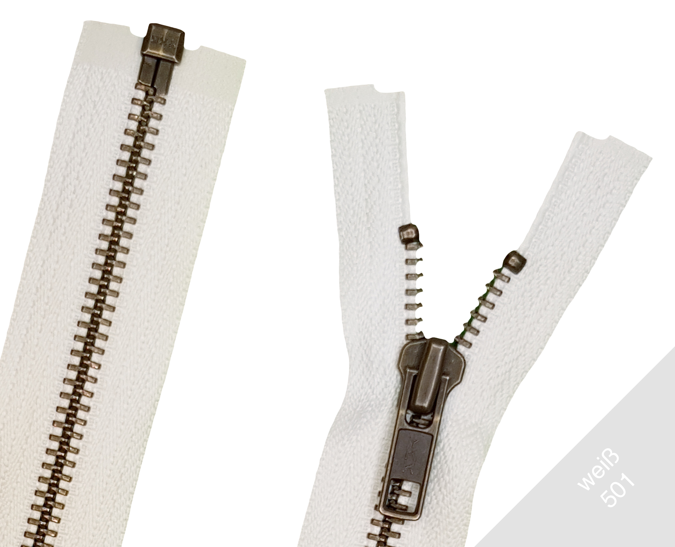 Reißverschluss teilbar Metall Antik Gold 5mm Weiss 501