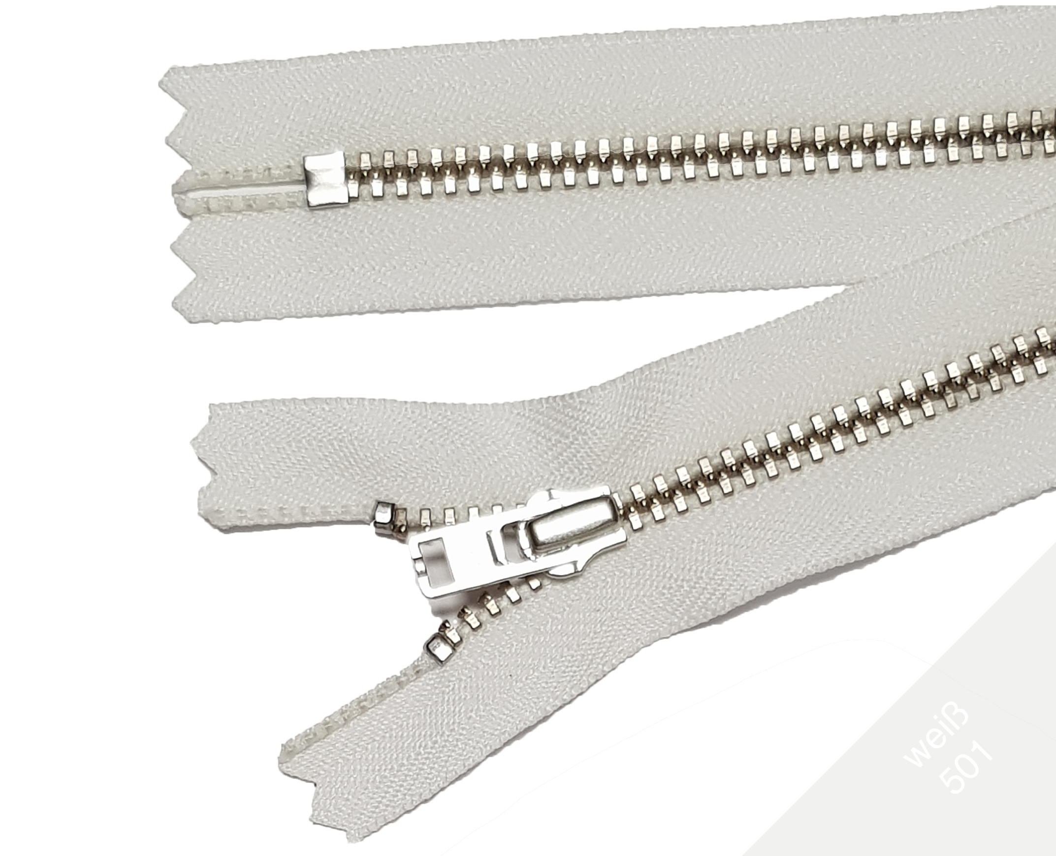 Reißverschluss Metall Silber 3mm Weiss 501