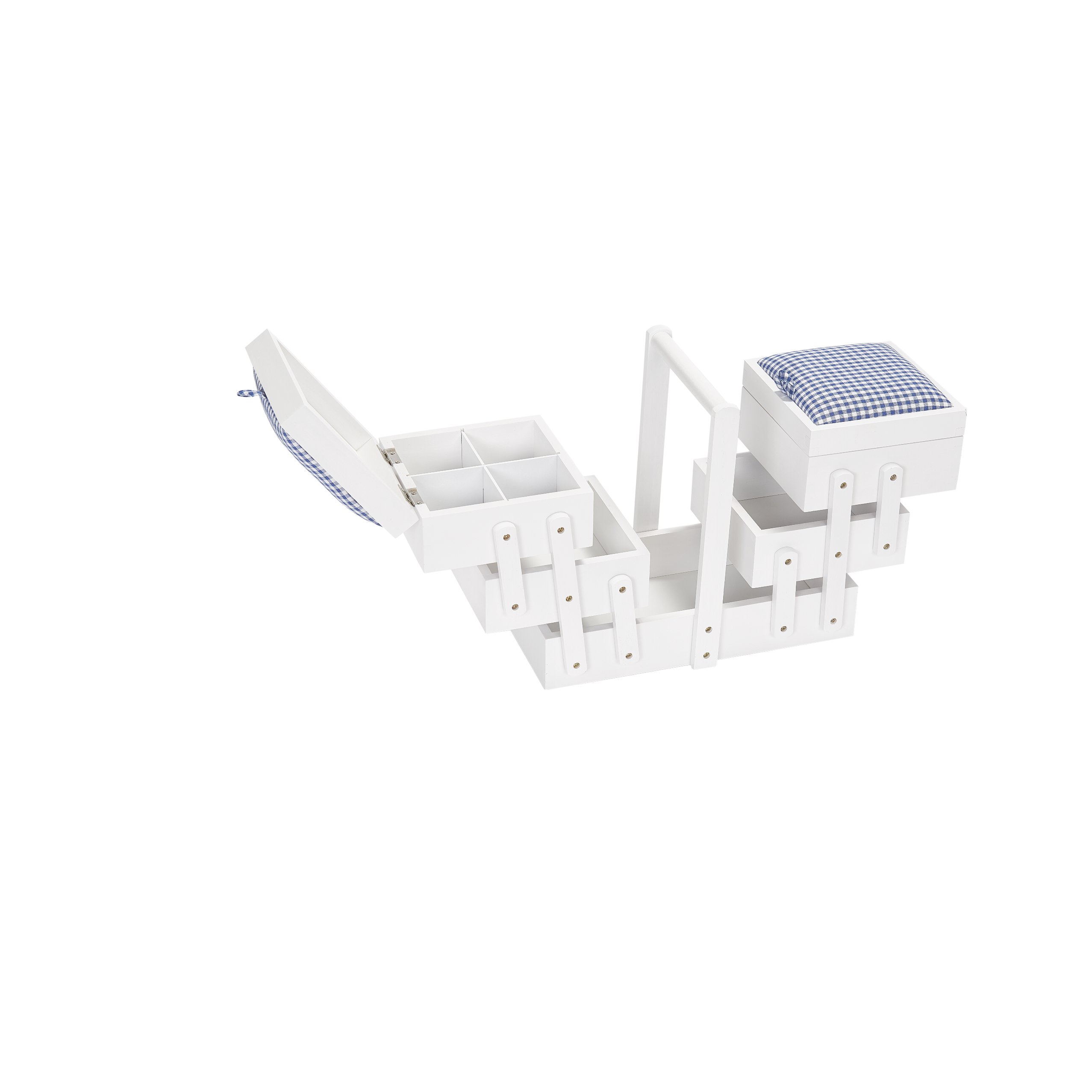 Nähkasten Holz M weiß mit Stoff offen