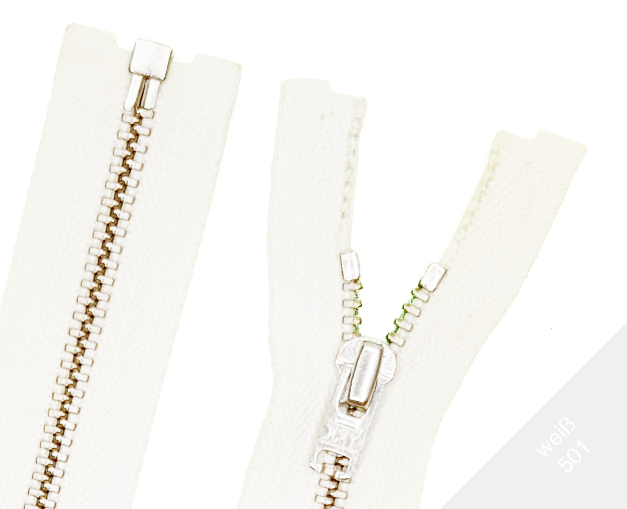 Reißverschluss teilbar Metall Silber 3mm Weiß 501