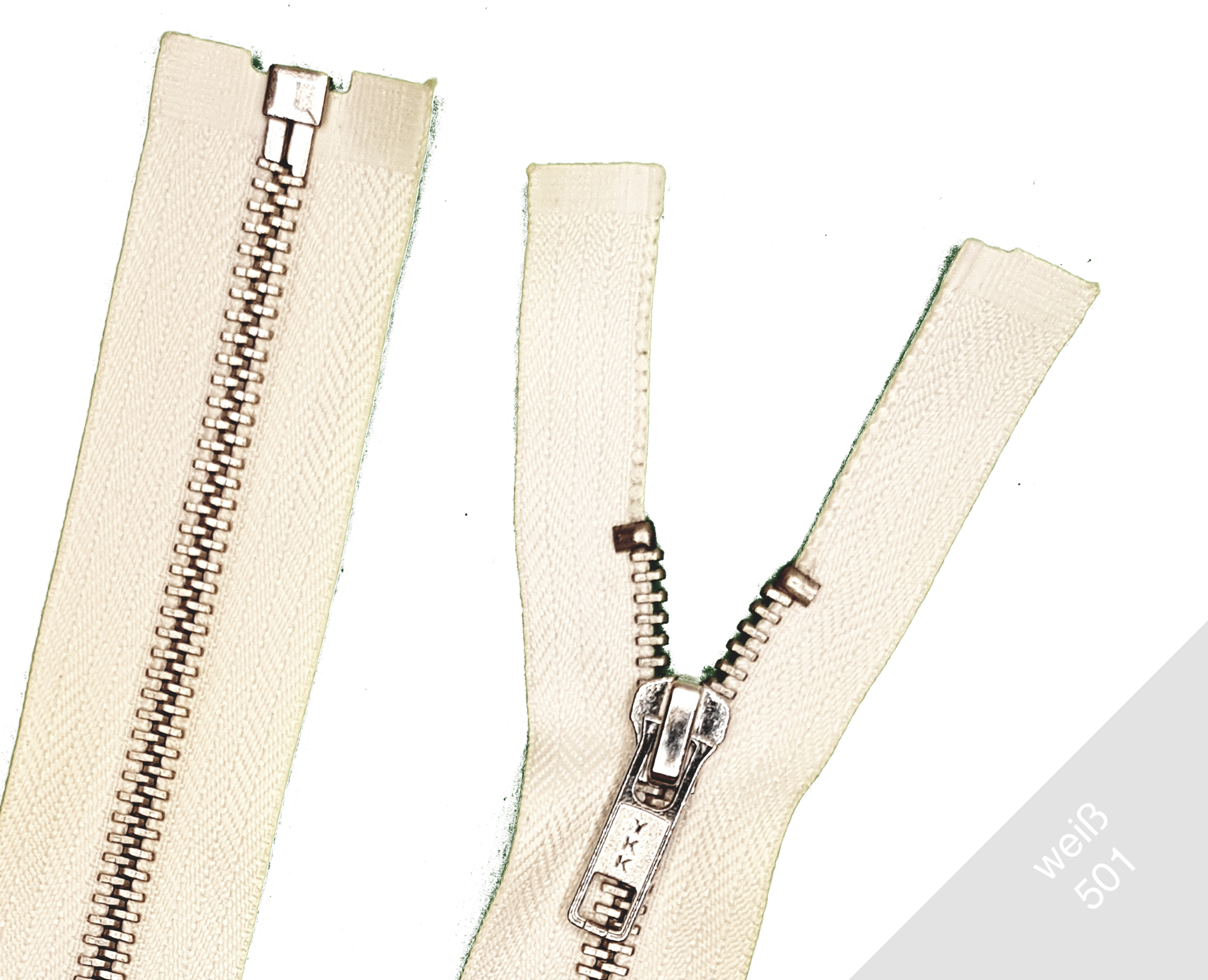 Reißverschluss teilbar Metall Silber 5mm Weiß 501