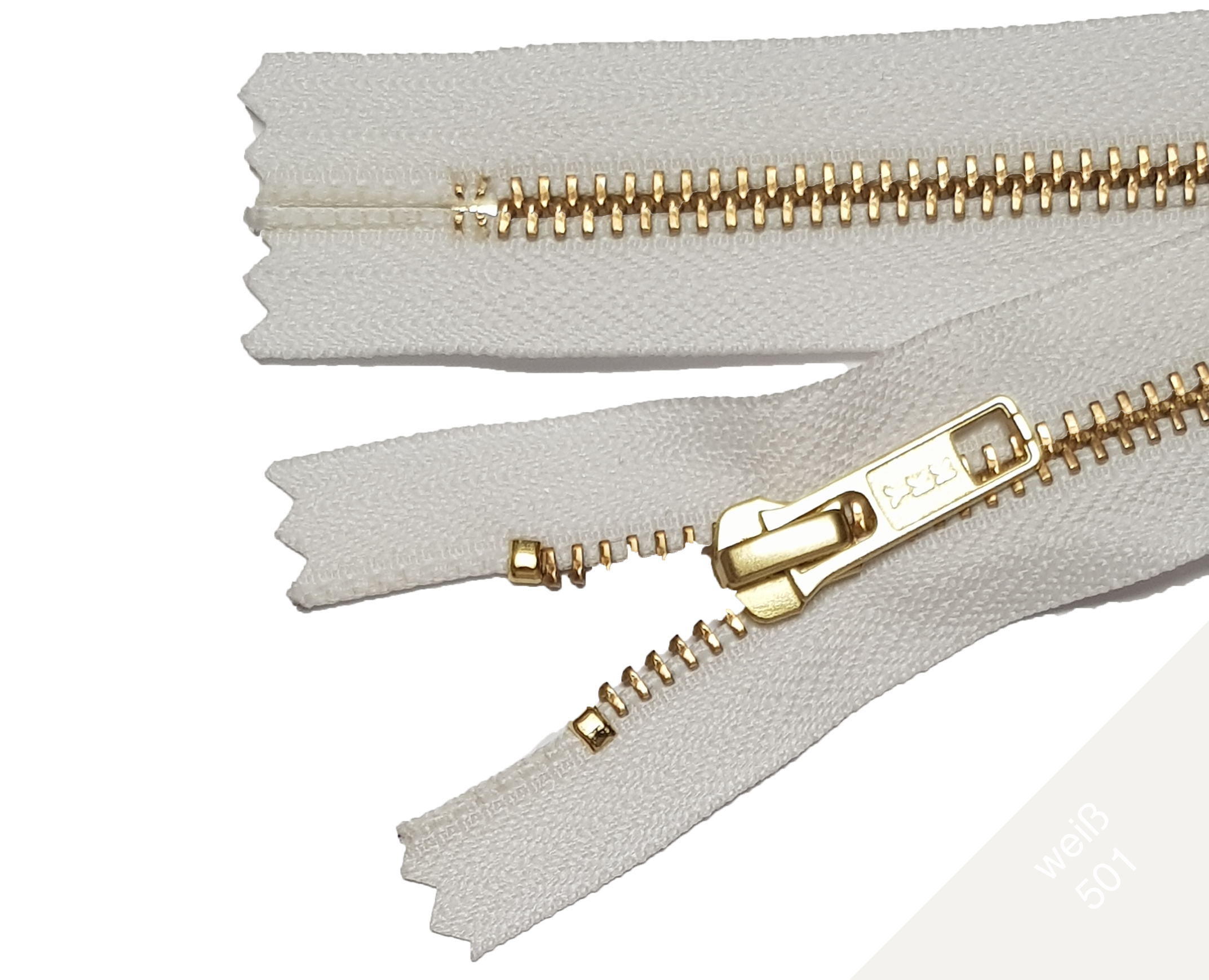 Reißverschluss Metall Gold 5mm Weiß 501