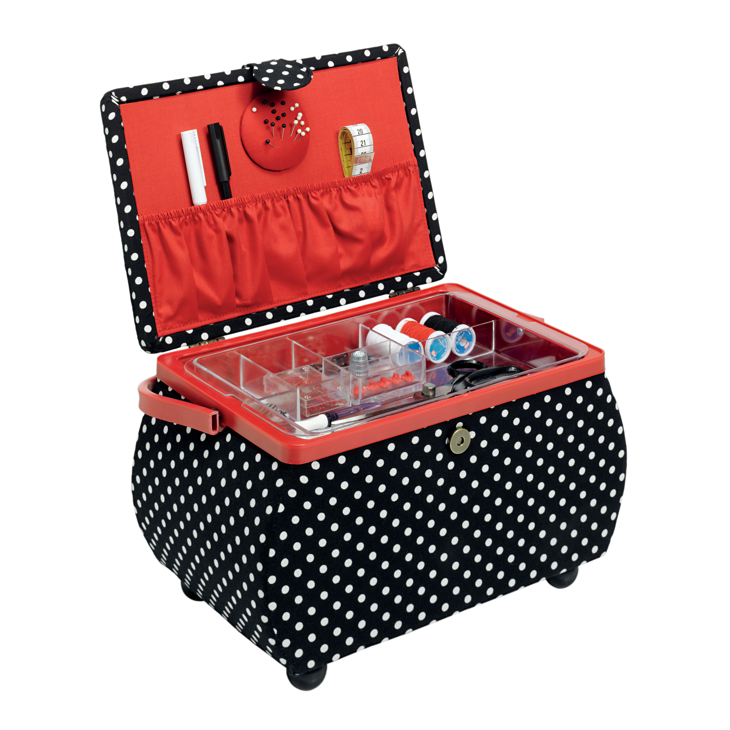 Nähkorb Polka Dots schw/weiß L offen