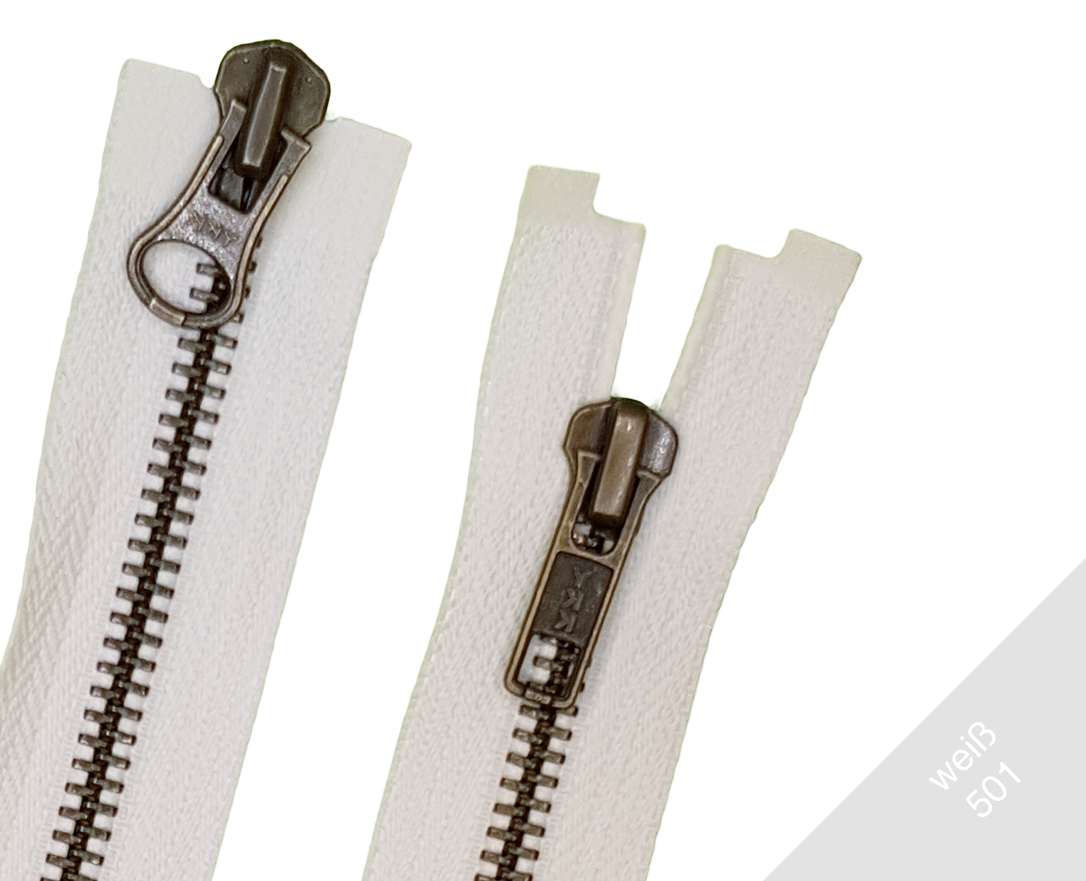 Reißverschluss 2wege teilbar Metall Antik Gold 5mm Weiss 501